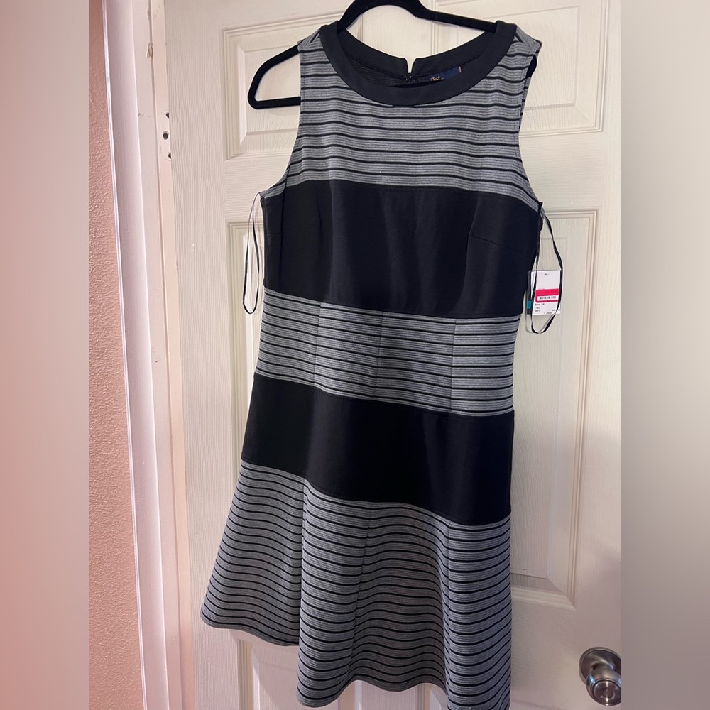 Grey and Black striped fitted dress